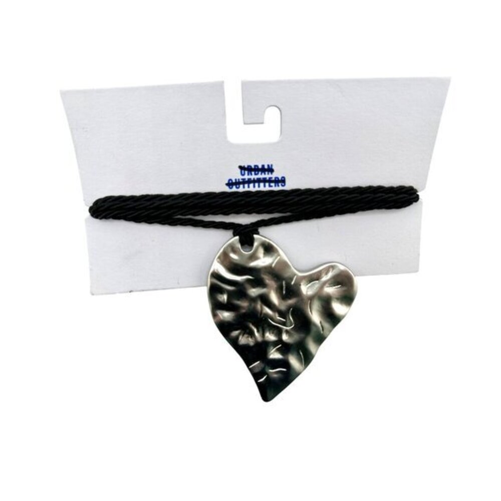 Urban Outfitters Silver Heart Pendant Necklace With Black Cord